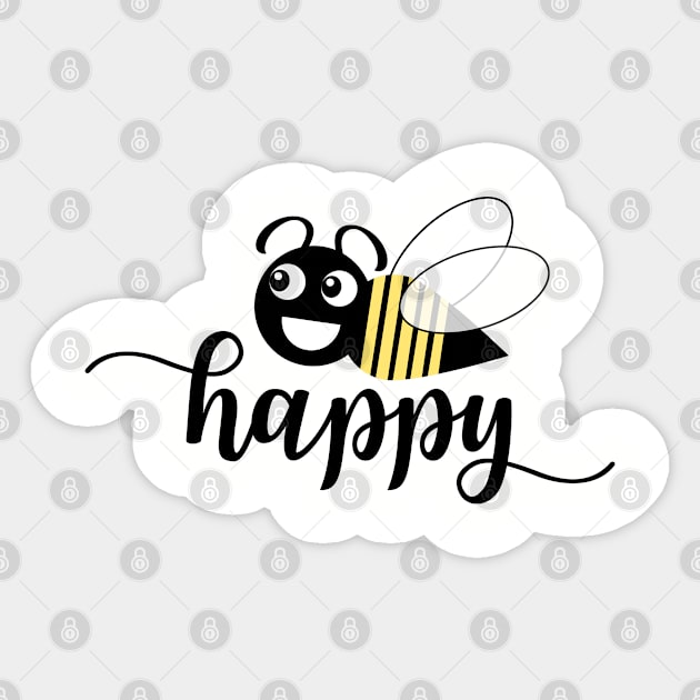 Be happy, Bee happy Funny Sticker by TheBlackCatprints